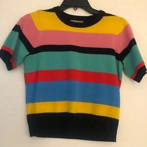 Striped short sleeve sweater